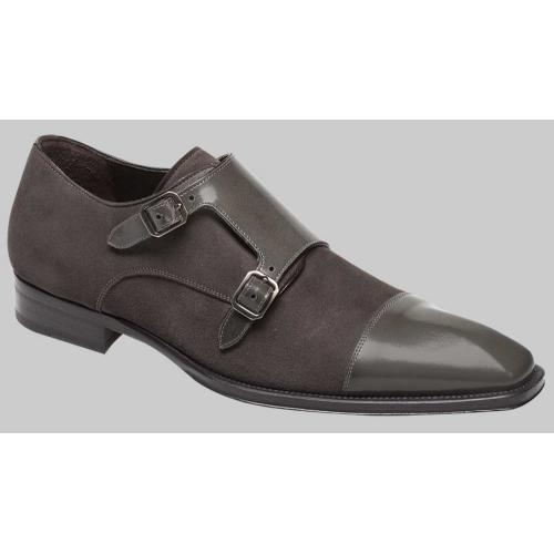 Mezlan "Tulsa" Grey Genuine Calfskin / Suede Cap Toe Monk Loafer Shoes 16420.